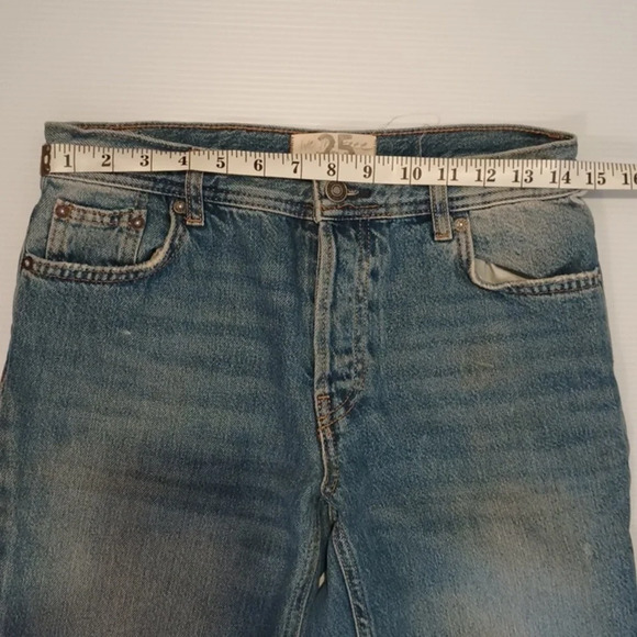 We The Free Faded Blue Frayed Distressed Straight Leg Cropped Jean A11 - Picture 3 of 8